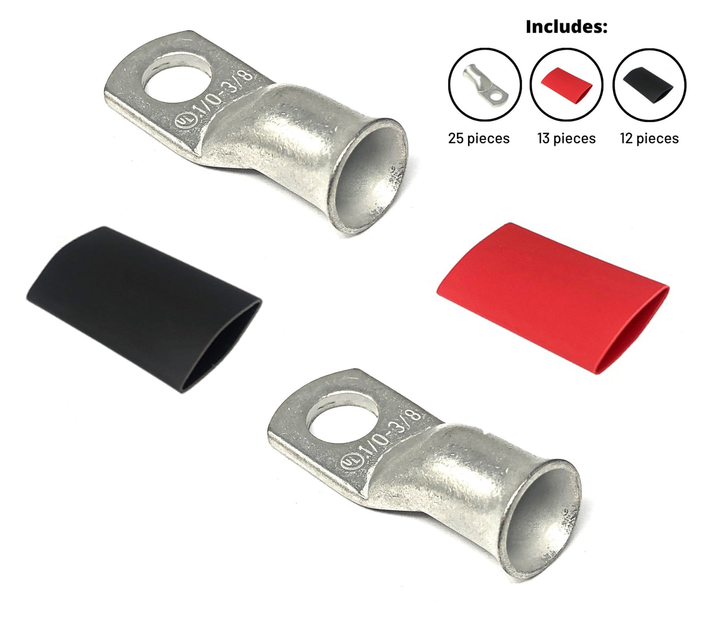 1/0 Gauge Cable Lugs with Heat Shrink Tubing Kit