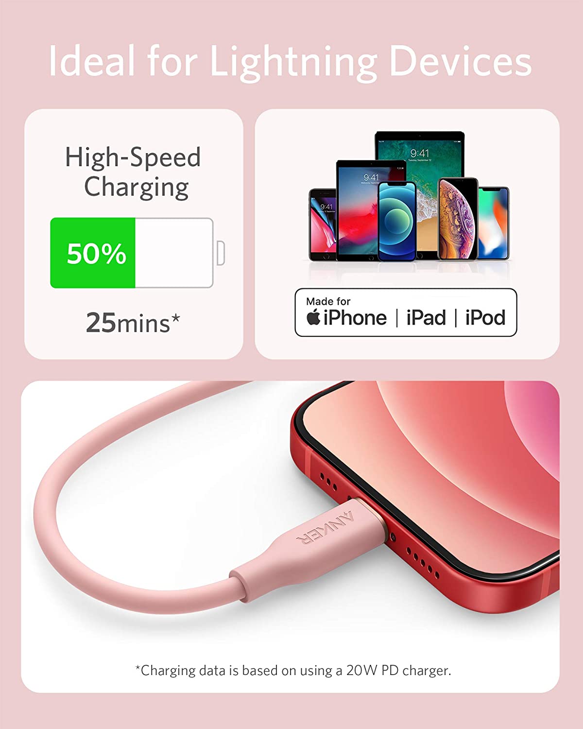 Anker 641 USB-C to Lightning Cable (Flow, 3 ft Silicone)