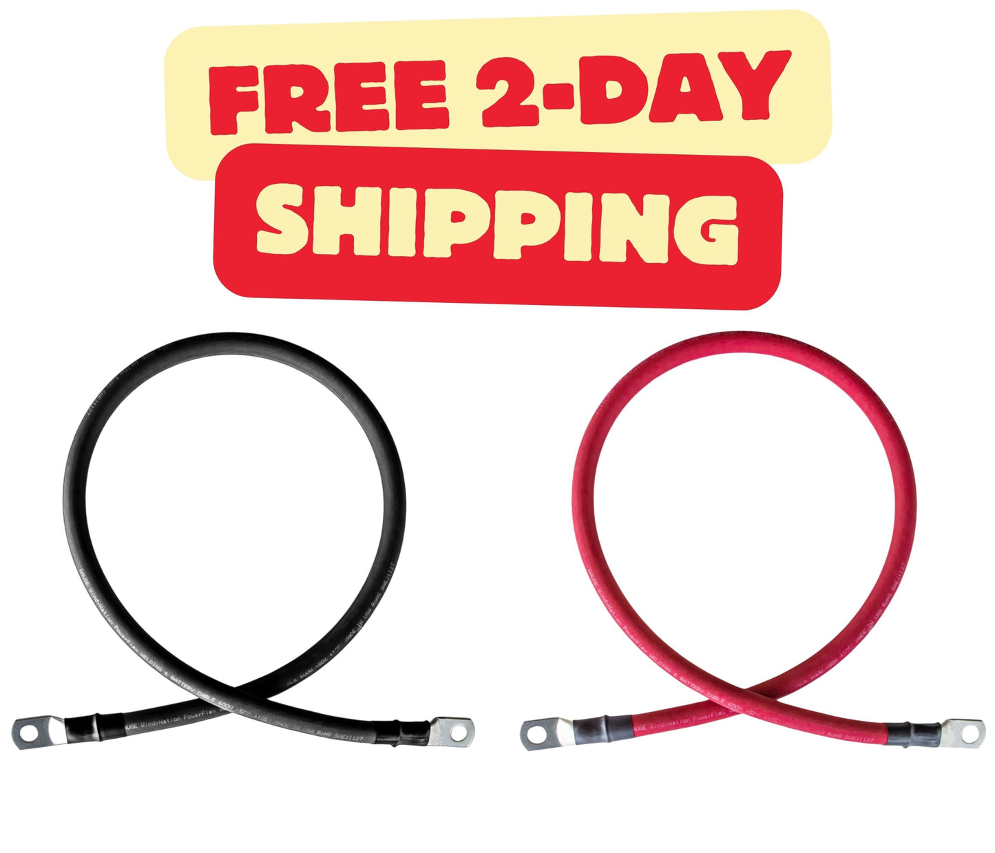 4 Gauge (AWG) Black and Red Pure Copper Battery Cable Wire with Lug Connector Ring Terminals