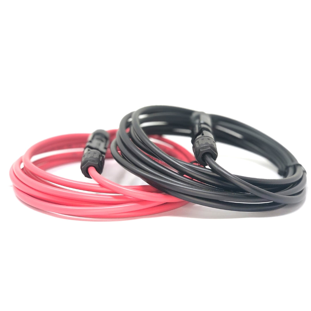 12 Gauge (AWG) Black + Red Solar Panel Extension Cable Wire with Solar Connectors